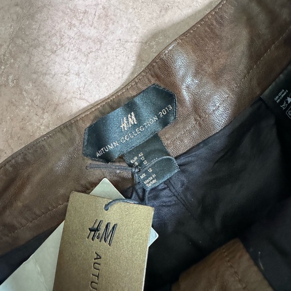 BNWT H&M Genuine Leather Lace Up Studded Shorts Khaki Brown size 12 - Picture 4 of 8